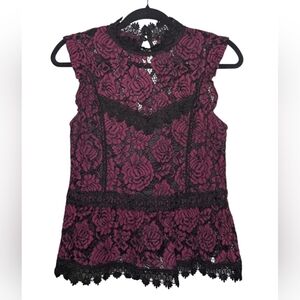 Haute Monde Red and Black Embellished Sleeveless Blouse